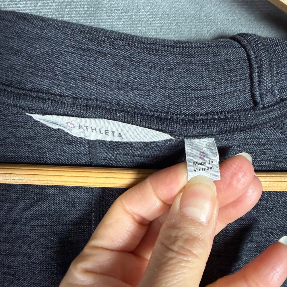 Athleta Heathered Charcoal Grey Hoodie Cardigan Sweater Open Front Size S Preppy - Picture 2 of 14